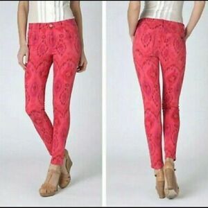 Joe’s jeans red and pink tribal print skinny ankle jeans